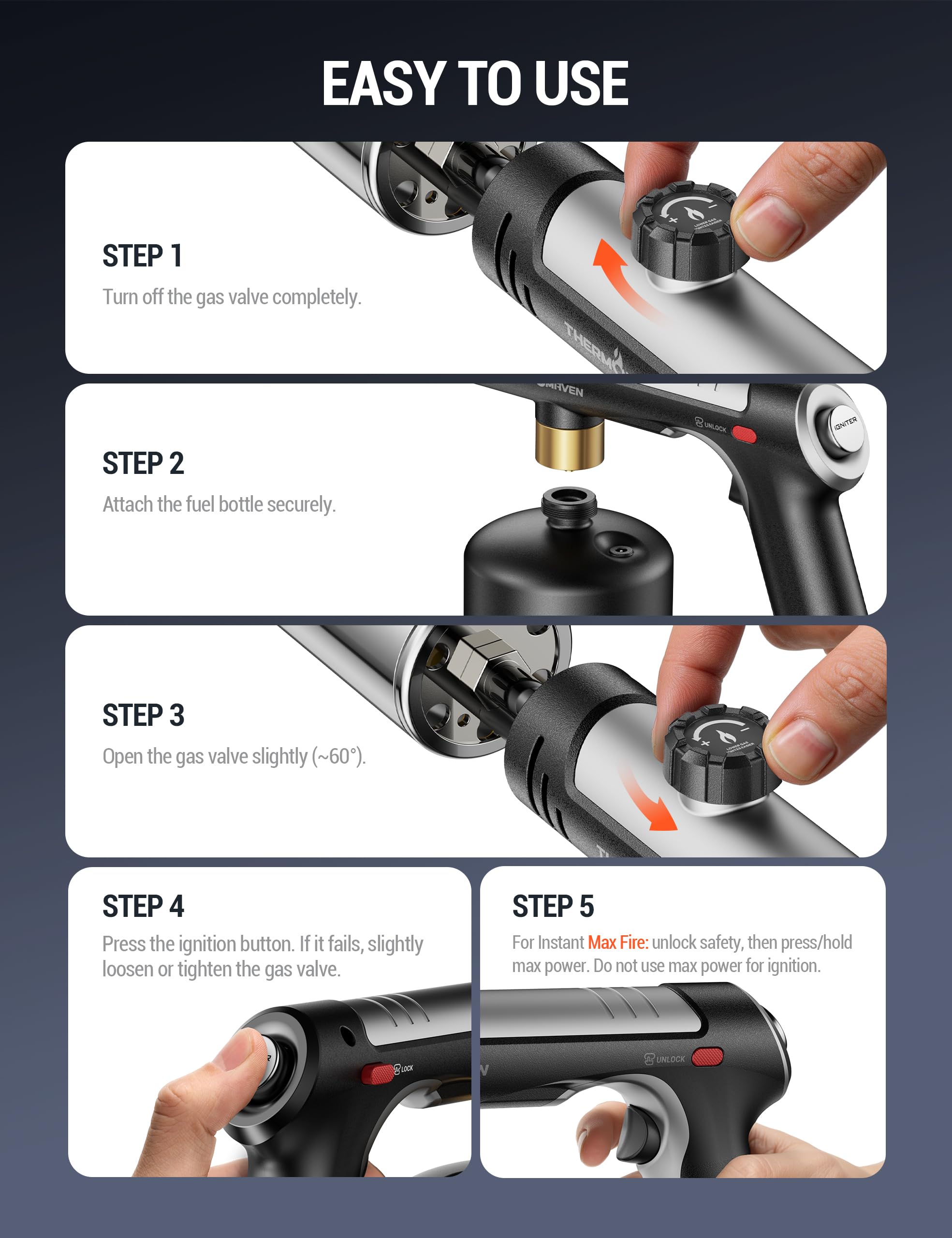 Adjustable Flame Propane Torch for BBQ & Cooking