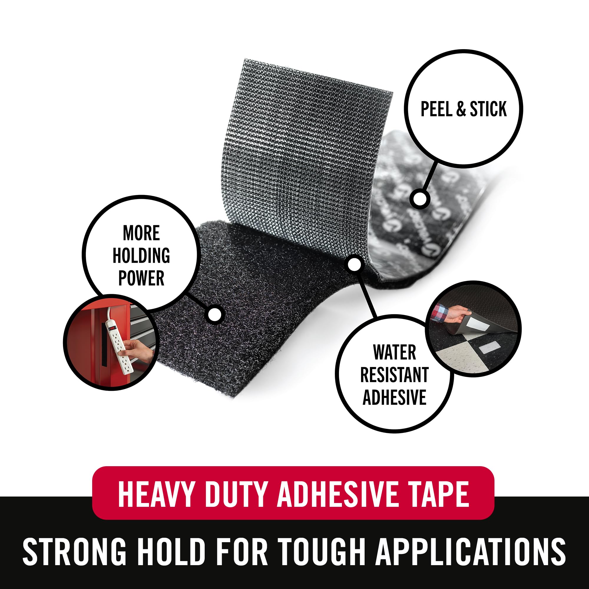 VELCRO Industrial Strength Self Adhesive Hook and Loop Strips, 8 Pack Holds 10lbs