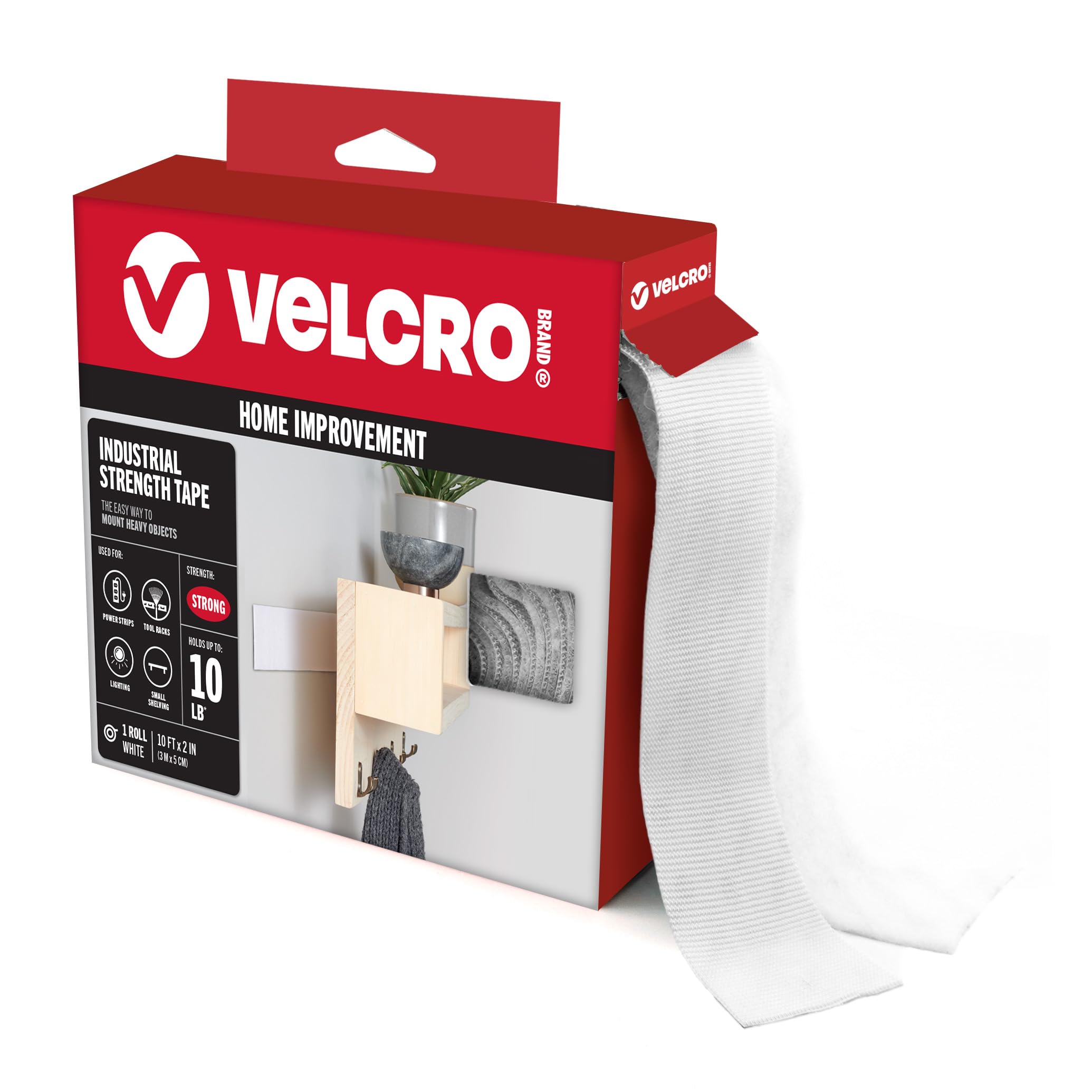 VELCRO Industrial Strength Self Adhesive Hook and Loop Strips, 8 Pack Holds 10lbs