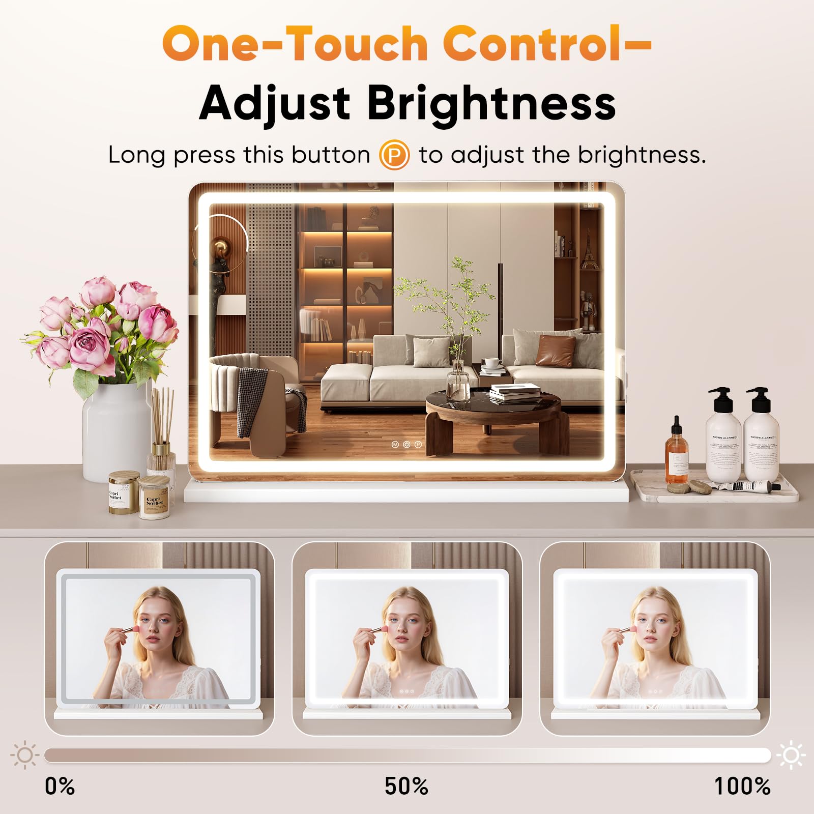 LED Lighted Vanity Mirror with 3 Color Modes, Large Makeup Mirror with Lights