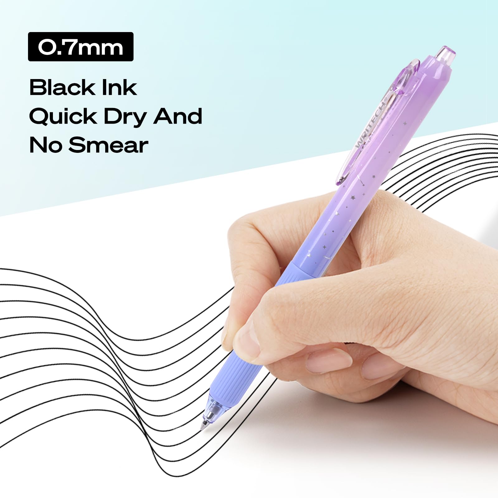 WRITECH Nebula Gradient Retractable Gel Pens 6 Pack, 0.7mm Black Ink Silent Click Cute Aesthetic Journal Pens