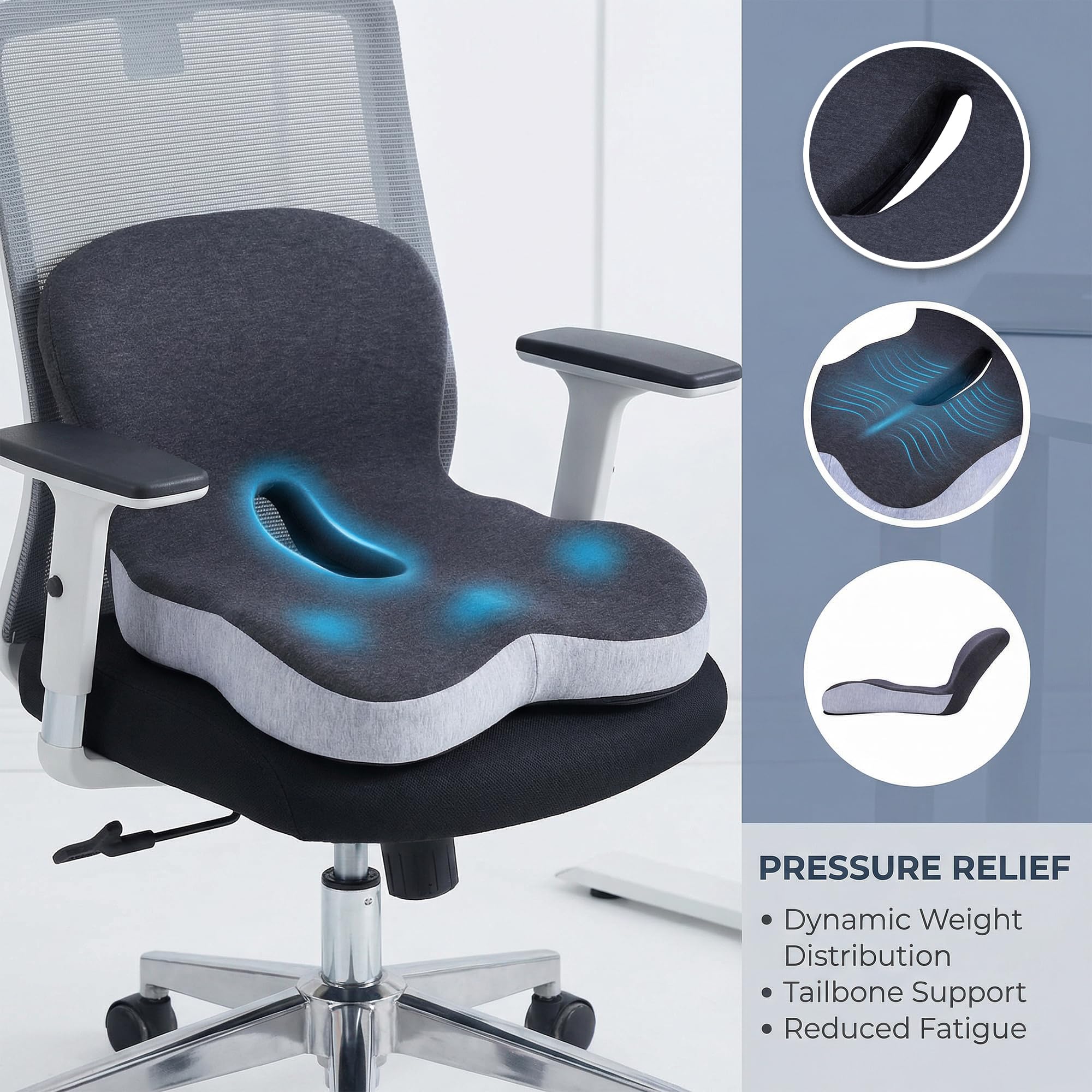 Memory Foam Car Seat Cushion, Ergonomic Orthopedic Butt Pad for Driver Truck SUV, Relieve Back Hip Pressure