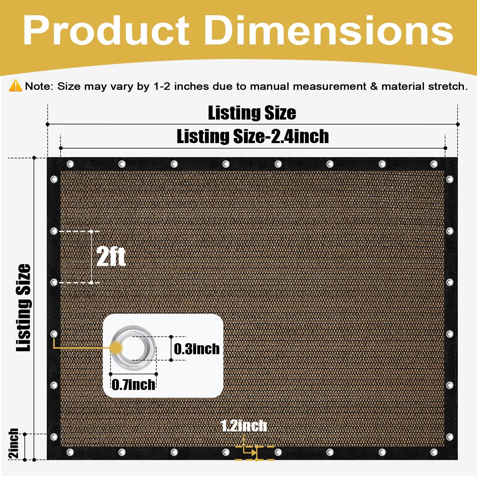 Brown Privacy Screen Shade Cloth with Cable Ties & Bungee Cords