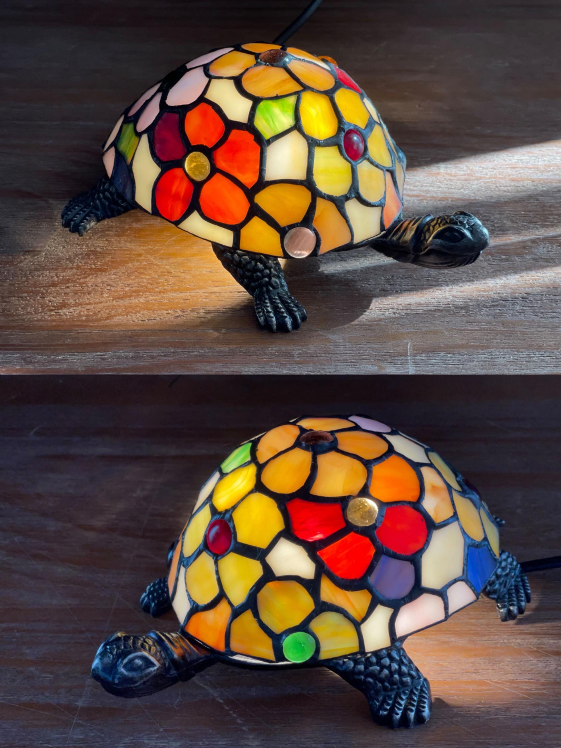 Turtle Shell Mosaic Table Lamp – Handmade Vintage Turtle Night Light