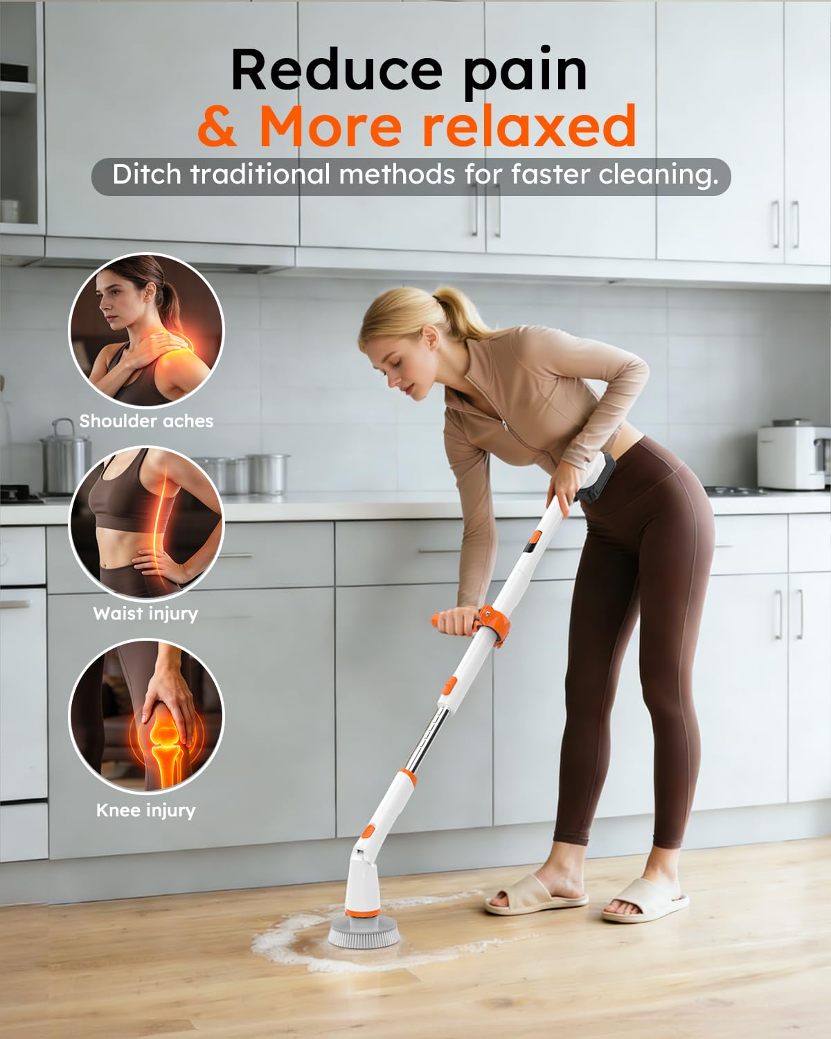 Electric Spin Scrubber, Cordless Cleaning Brush with Extendable Handle & 4 Brush Heads, Waterproof Power Scrubber for Bathroom Kitchen Tile