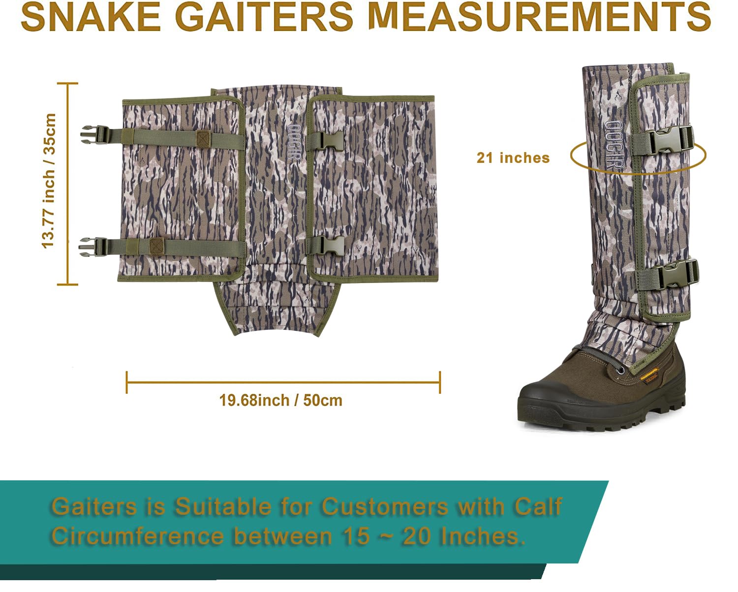 Camo Snake Proof Gaiters, Adjustable Hunting Leg Guards