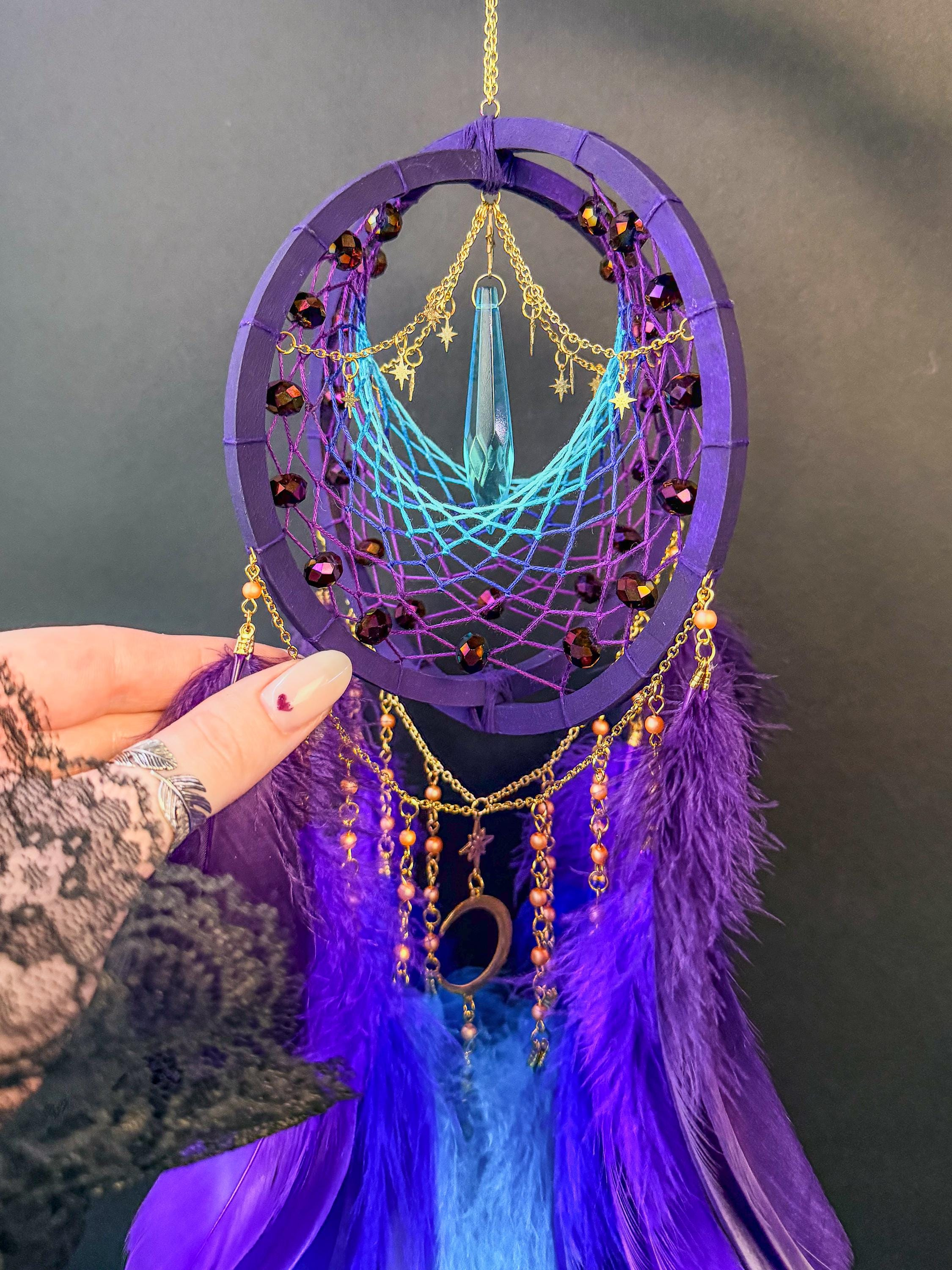 Purple Blue Gradient Feather Dreamcatcher Boho Wall Hanging Decor
