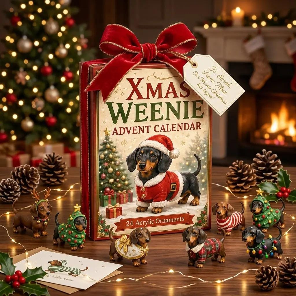 Christmas Dachshund Advent Calendar – 24-Piece Acrylic Ornament Countdown Set