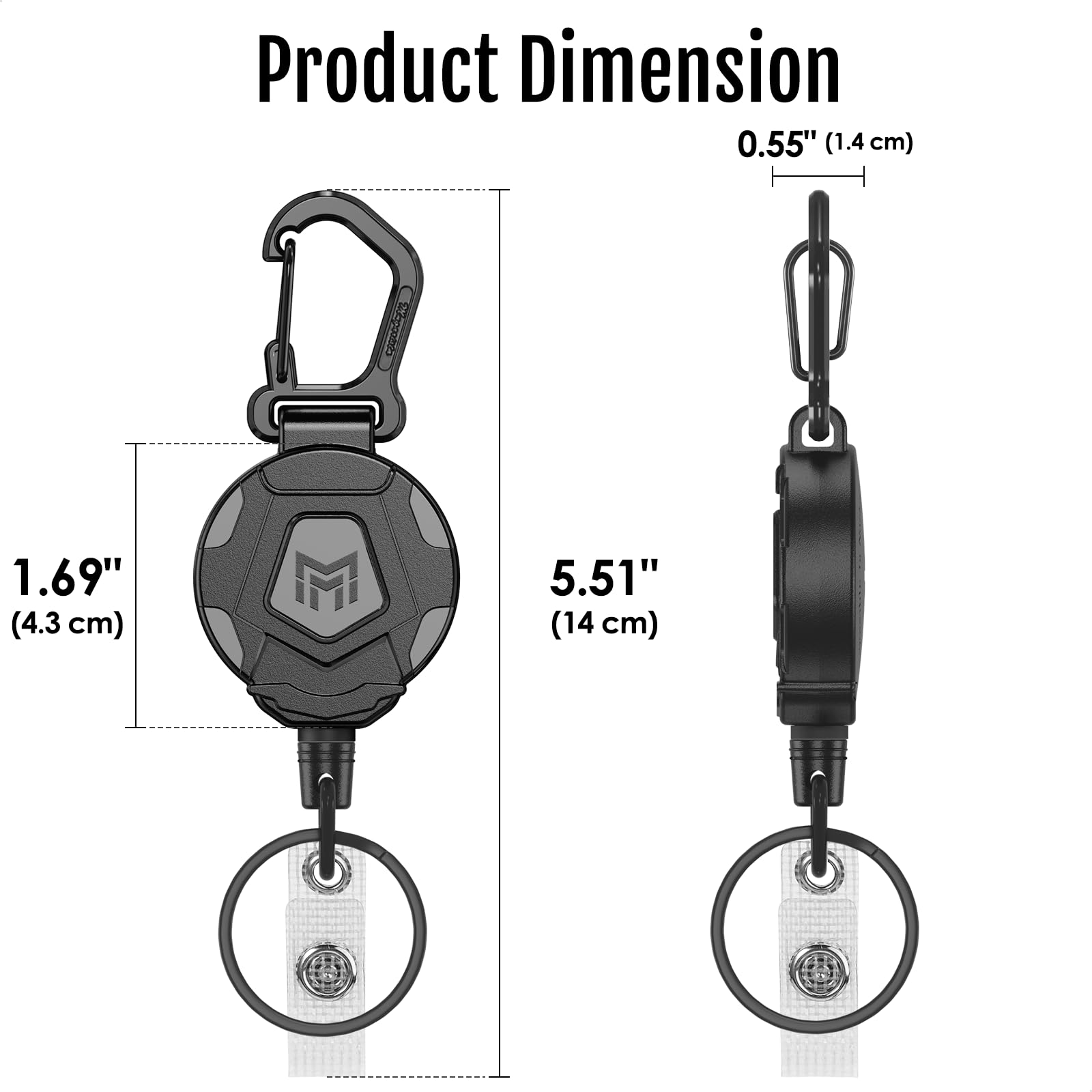 Retractable Keychain Clip, Heavy Duty Badge Reel with Carabiner, Anti-Lost Key Holder for Keys ID Cards & Work Badge