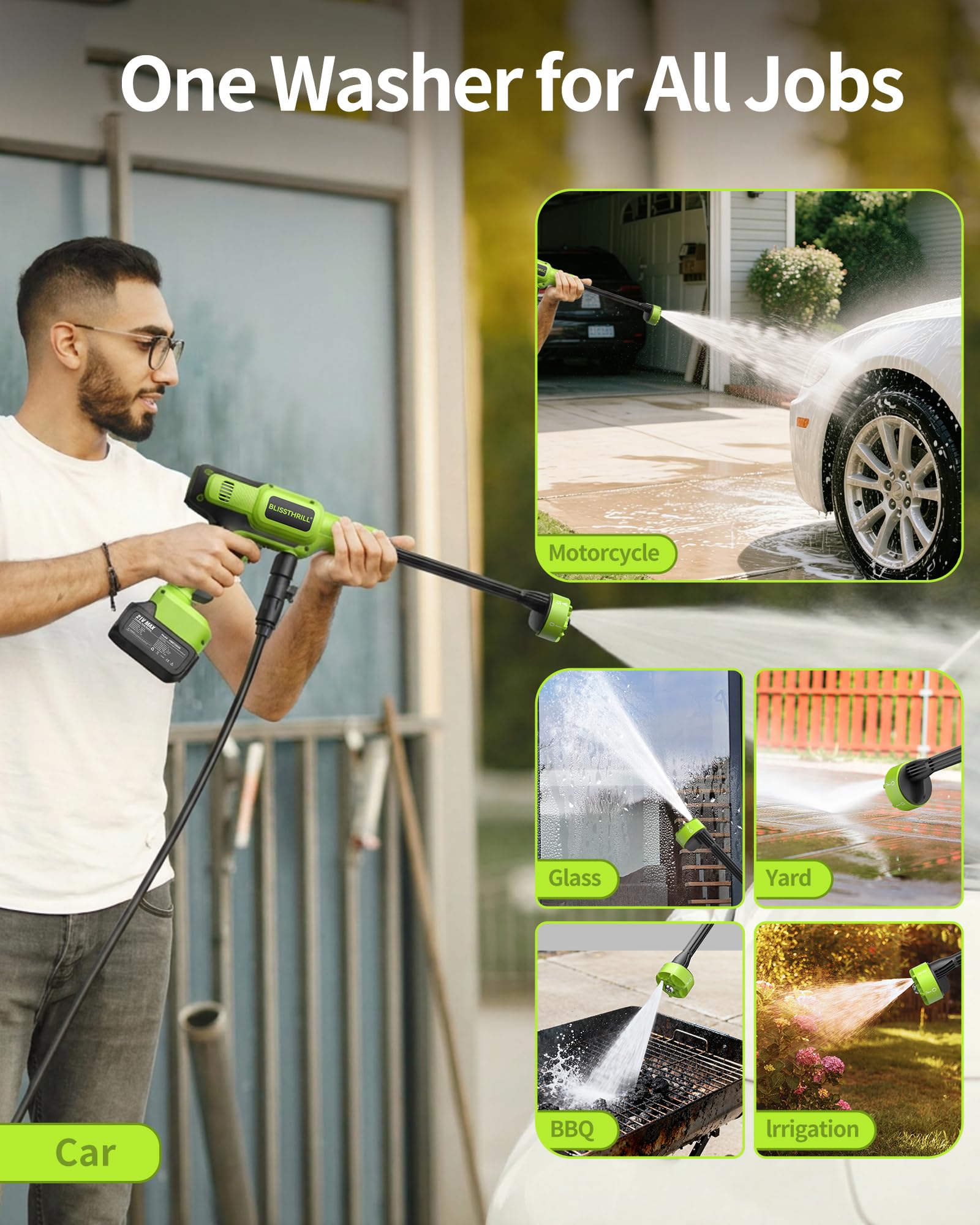 BLISSTHRILL 21V Cordless Pressure Washer Portable Car Wash Gun with Foam Bottle & Storage Case