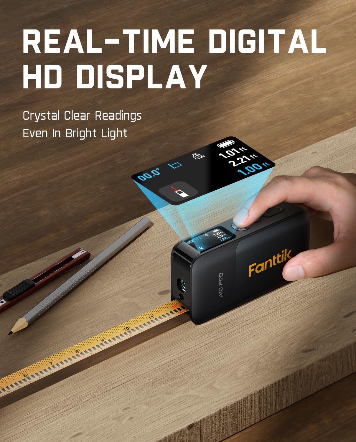 Fanttik A10 Pro Laser Tape Measure, 2-in-1 Digital Laser Distance Meter with LCD Display