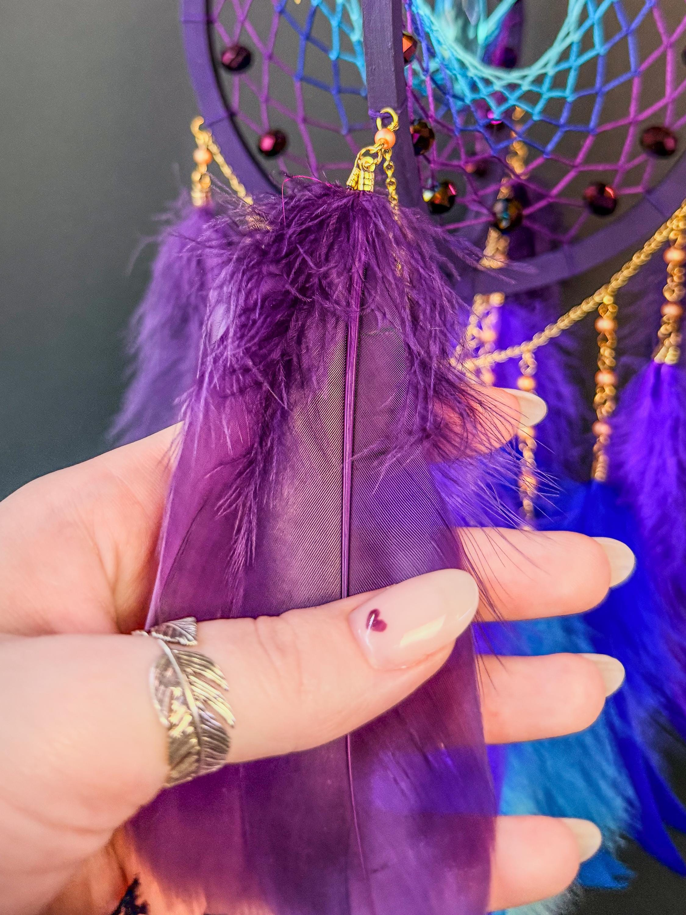 Purple Blue Gradient Feather Dreamcatcher Boho Wall Hanging Decor