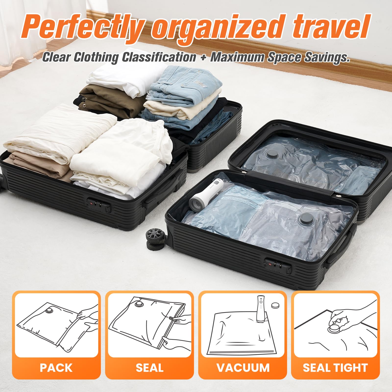 Rechargeable Handheld Clothes Steamer, Portable Travel Garment Steamer with 3 Sizes Vacuum Storage Bags