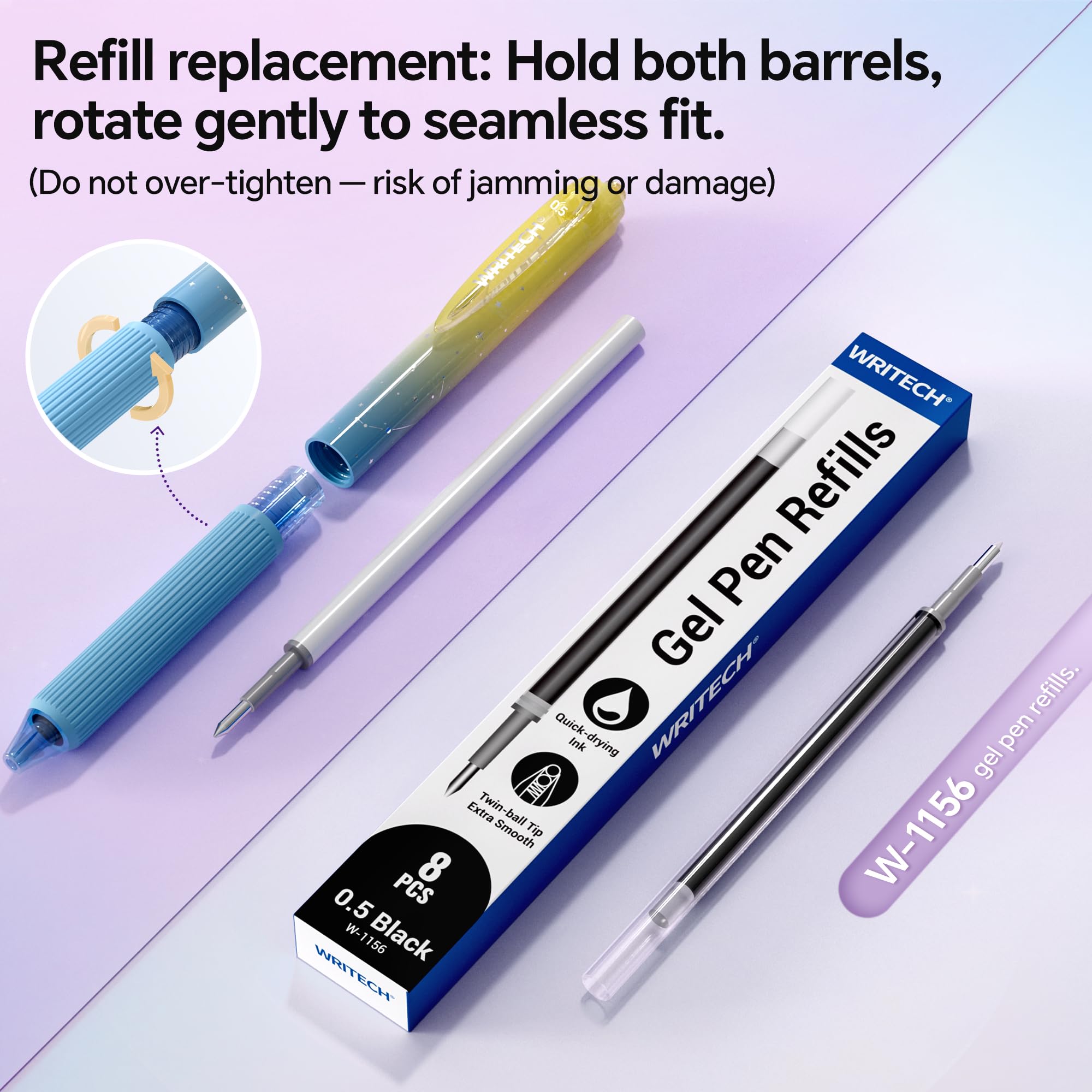 WRITECH Nebula Gradient Retractable Gel Pens 6 Pack, 0.7mm Black Ink Silent Click Cute Aesthetic Journal Pens