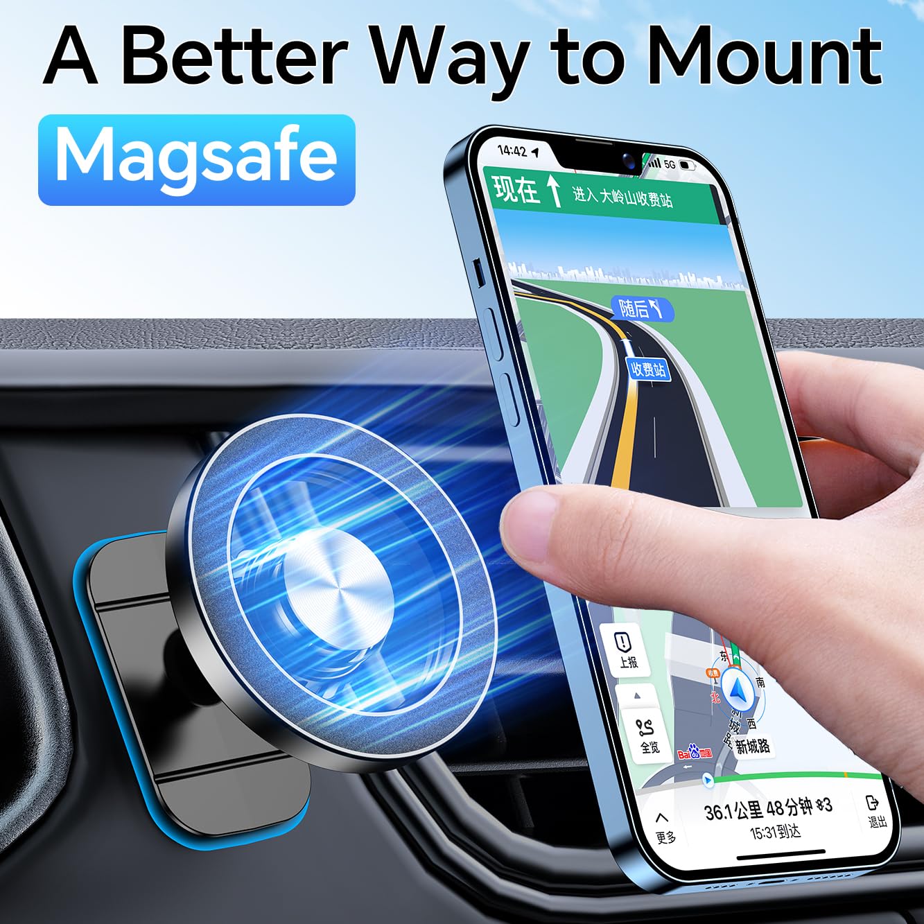 MagSafe Magnetic Car Phone Mount, 2-in-1 Dashboard & Air Vent 360° Rotation Car Holder for iPhone MagSafe Case