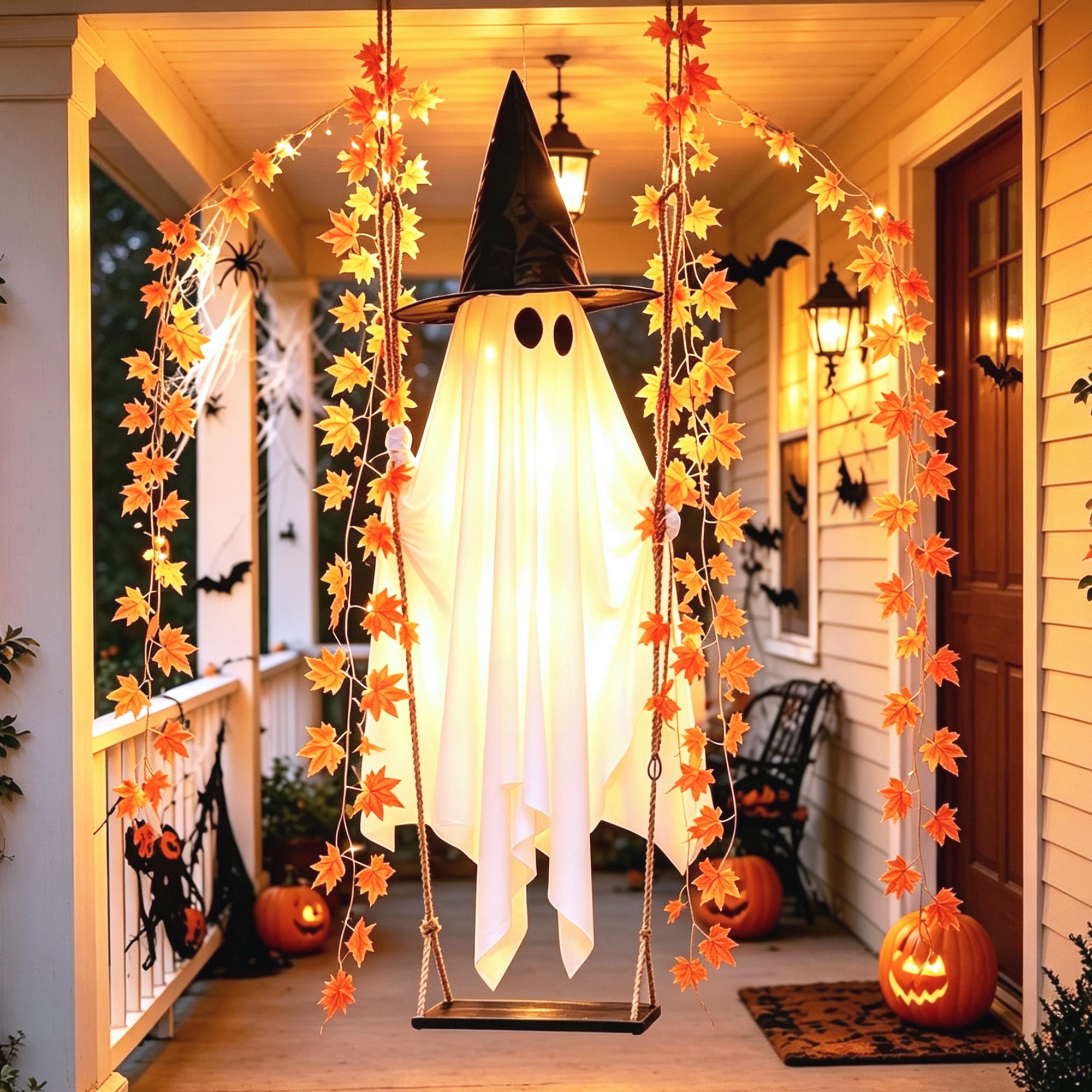 Halloween Ghost Swing Outdoor Decoration – Spooky Witch Hat Hanging Yard Decor