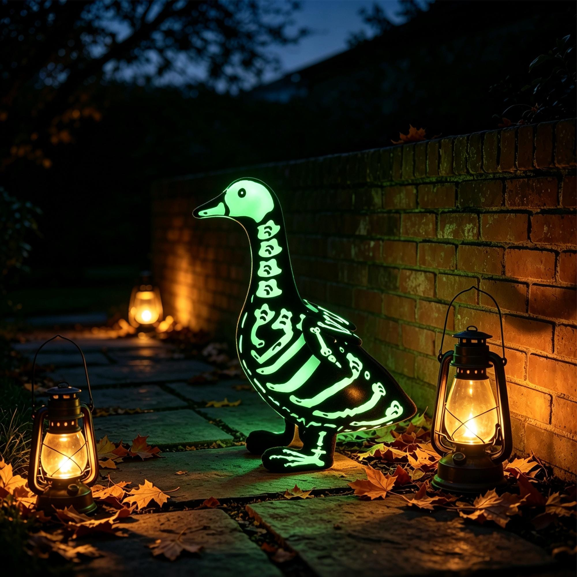 Glow-in-Dark Skeleton Goose Statue | Gothic Halloween Yard Decor