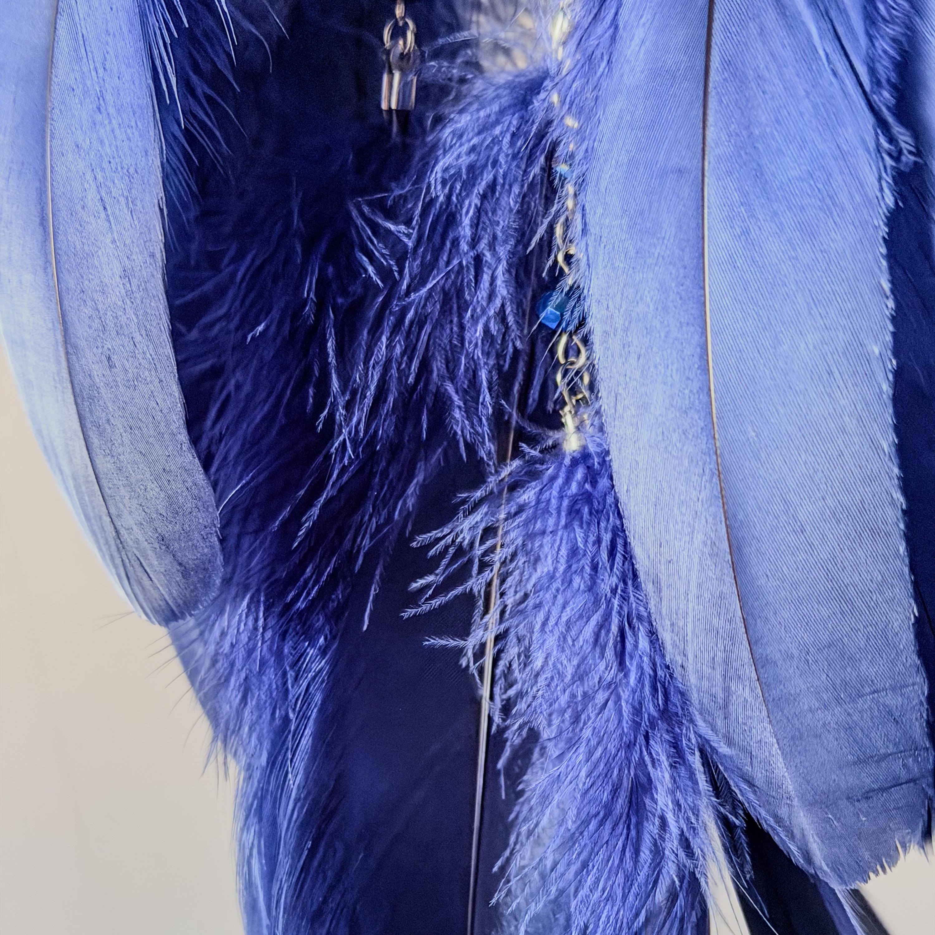 Black Moon Dreamcatcher with Dark Blue Feathers & Crystal Pendant