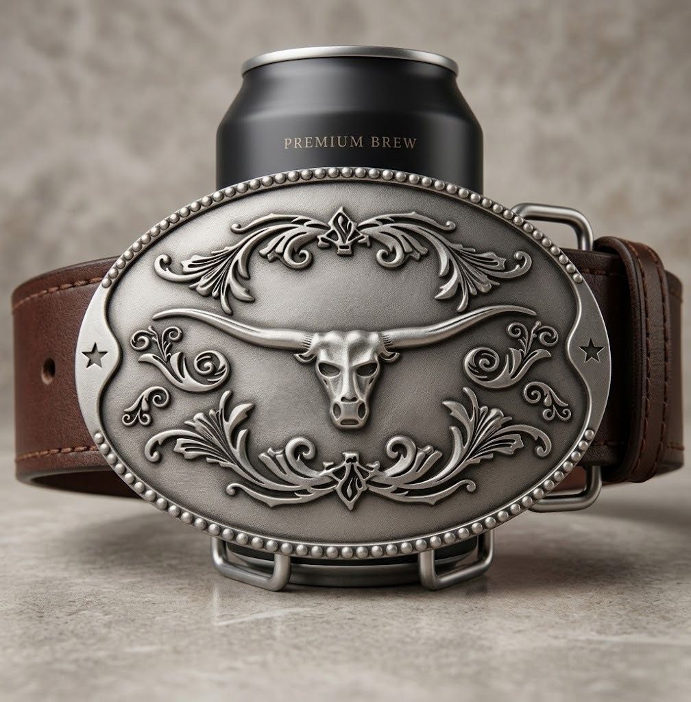 The Beer Buckle Western Style Belt Buckle, Can Holder Belt Accessory