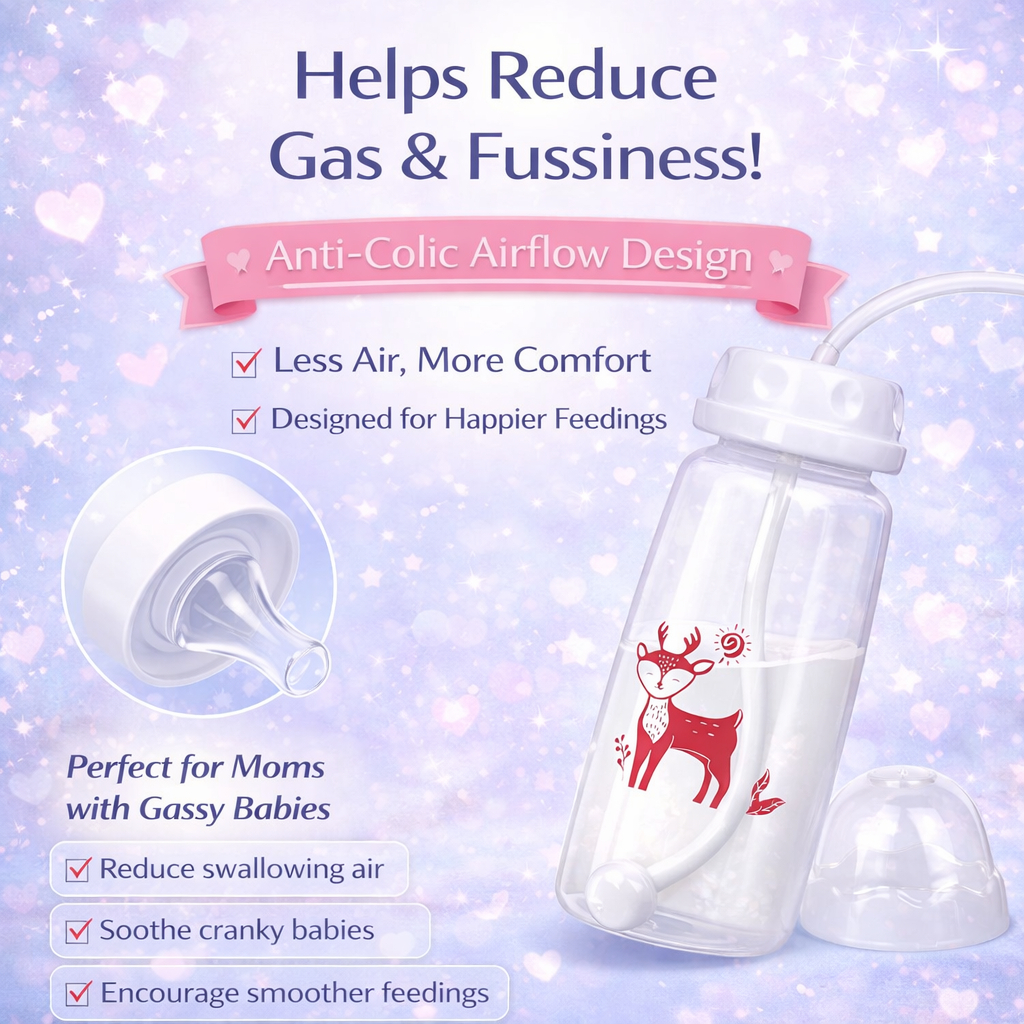 3-in-1 Hands-Free Baby Bottle, BPA-Free Feeding Bottle with Soft Silicone Nipple