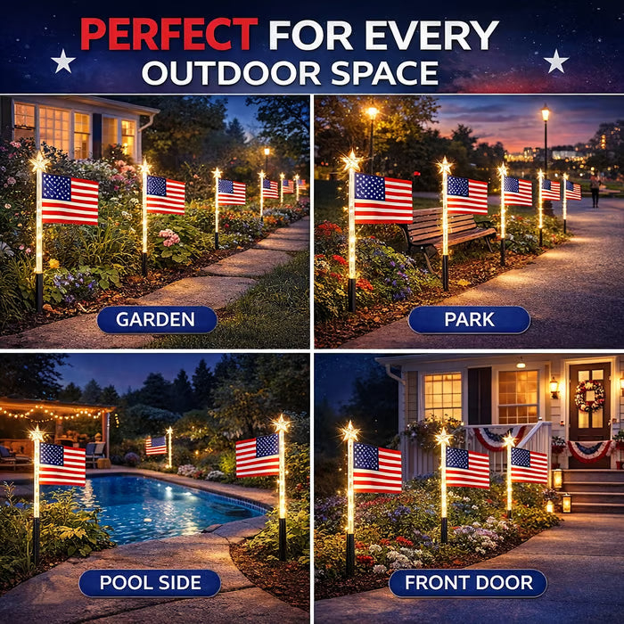 Solar American Flag Y ard Lights, Patriotic LED Stake Lights for 4th of July