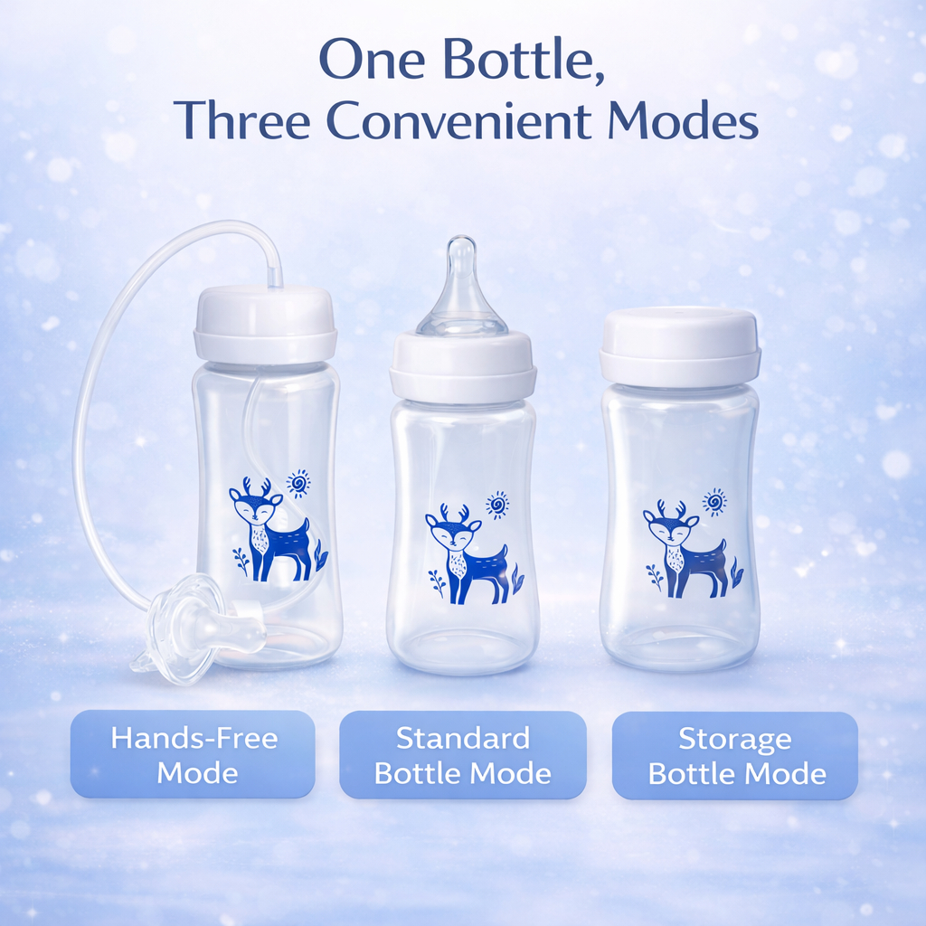 3-in-1 Hands-Free Baby Bottle, BPA-Free Feeding Bottle with Soft Silicone Nipple