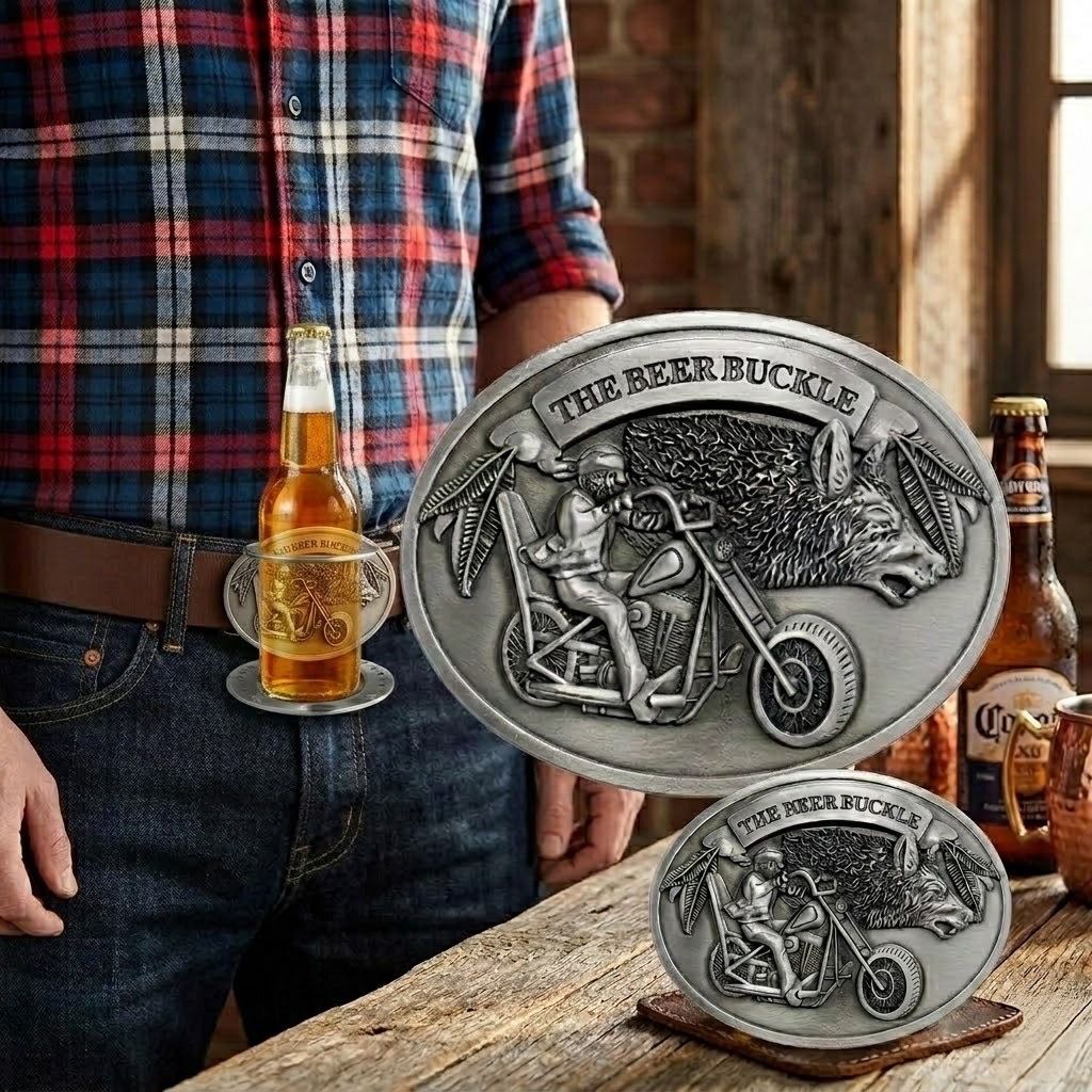 The Beer Buckle Western Style Belt Buckle, Can Holder Belt Accessory