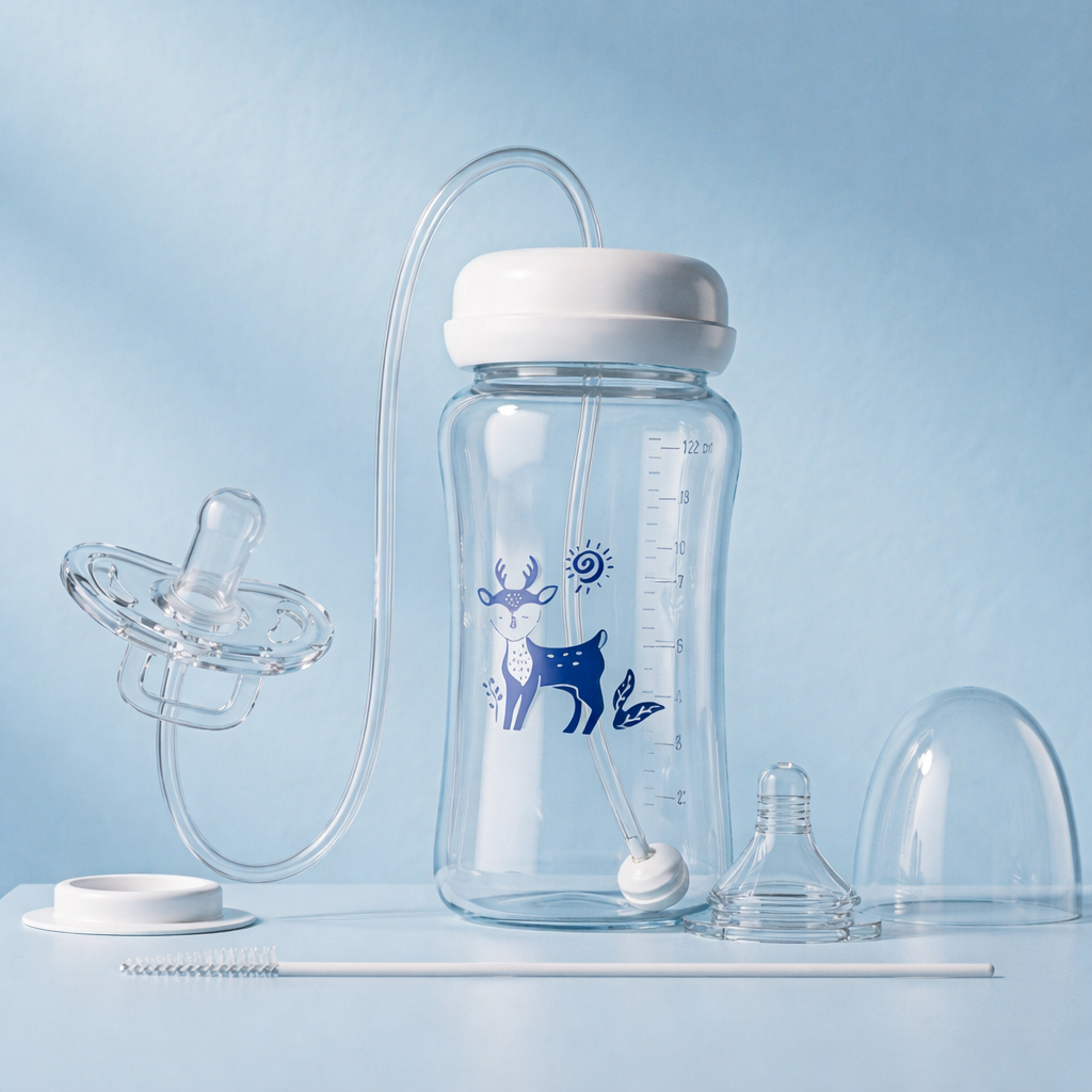 3-in-1 Hands-Free Baby Bottle, BPA-Free Feeding Bottle with Soft Silicone Nipple