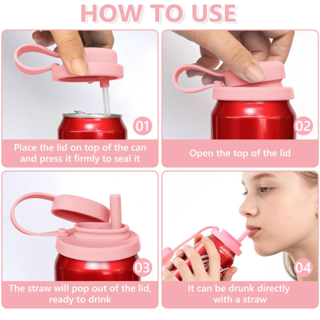 Soda Can Lid with Straw, Reusable Spill Proof Can Cover