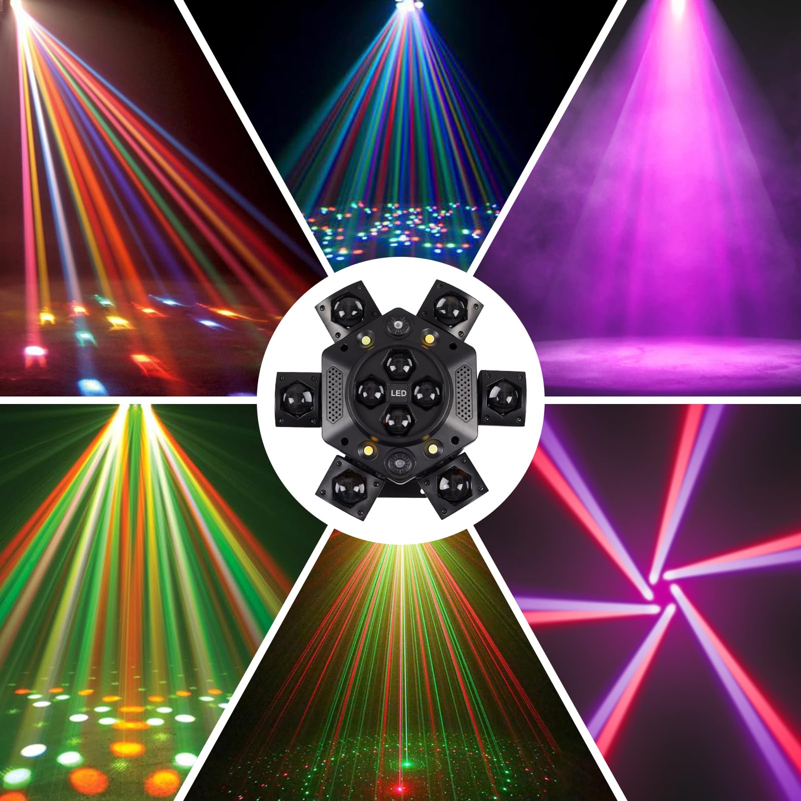 6-Arm Bee-Eye Moving Head DJ Light, 4-in-1 RGBW Stage Light