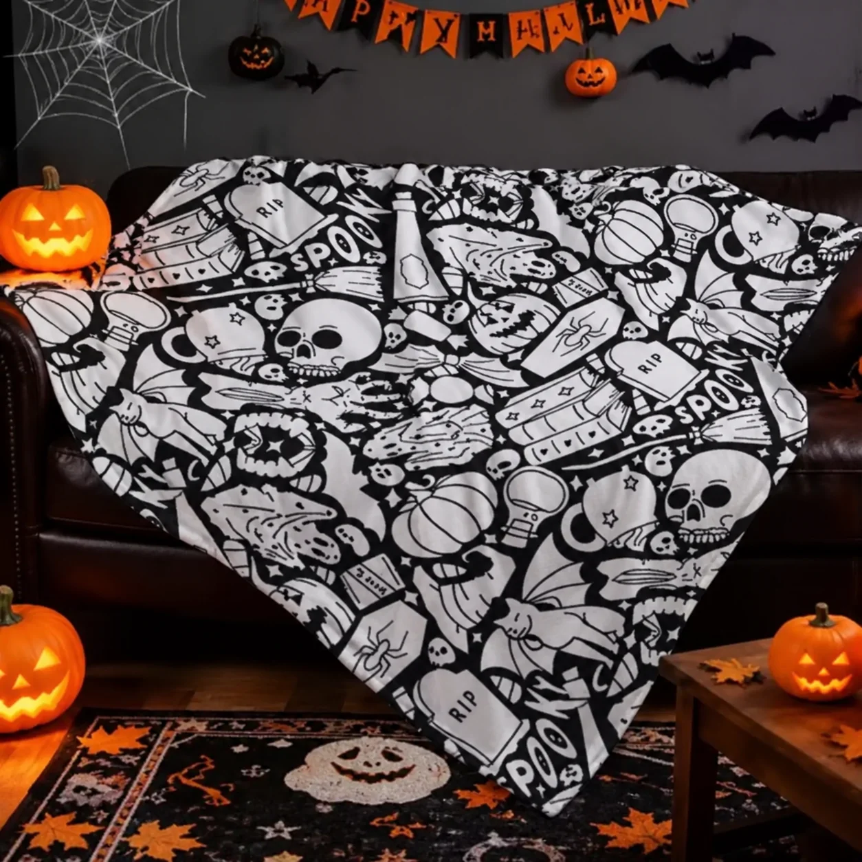 Spooky Halloween DIY Coloring Blanket Kit with 24 Acrylic Paint Markers