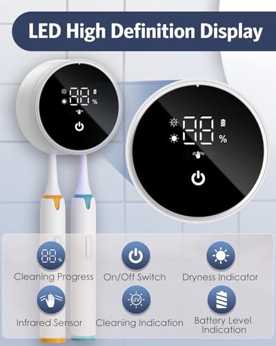 UV Toothbrush Sanitizer, Wall Mount Toothbrush Sterilizer with Digital Display for Bathroom