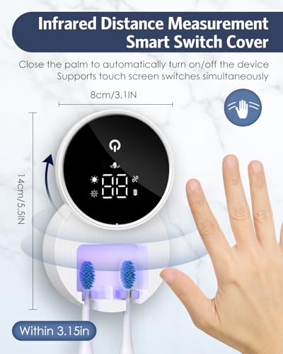 UV Toothbrush Sanitizer, Wall Mount Toothbrush Sterilizer with Digital Display for Bathroom