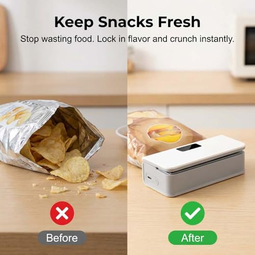 2-in-1 Mini Bag Sealer with Cutter, USB Rechargeable Portable Heat Sealer for Snack Bags