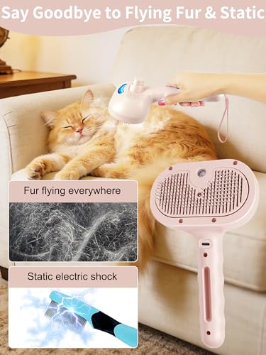 3‑in‑1 Pet Steam Brush, Self‑Cleaning Dog Cat Grooming Comb for Loose Hair Removal