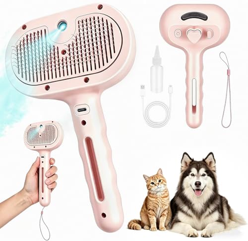 3‑in‑1 Pet Steam Brush, Self‑Cleaning Dog Cat Grooming Comb for Loose Hair Removal