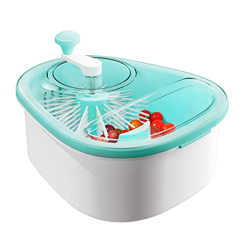 Manual Fruit Vegetable Cleaner, Hands-Free Berry Washing Basket with Labor-Saving Crank, Portable Produce Scrubber for Strawberry Cherry Grape