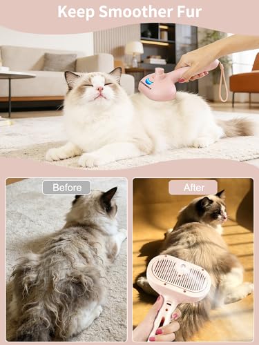 3‑in‑1 Pet Steam Brush, Self‑Cleaning Dog Cat Grooming Comb for Loose Hair Removal