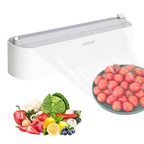 Plastic Wrap Dispenser with Cutter, Wall Mount Kitchen Foil and Cling Film Organizer