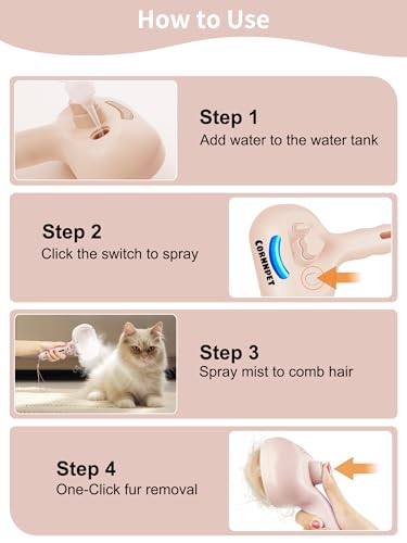 3‑in‑1 Pet Steam Brush, Self‑Cleaning Dog Cat Grooming Comb for Loose Hair Removal