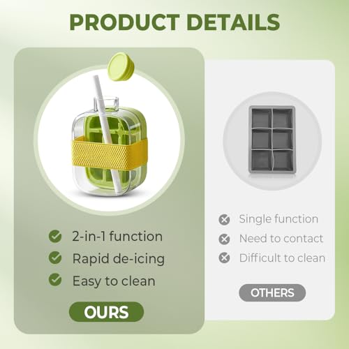 2-in-1 Ice Cube Tray Water Bottle, Portable Leakproof Cup with Straw for Outdoor Travel