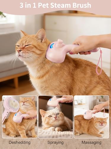 3‑in‑1 Pet Steam Brush, Self‑Cleaning Dog Cat Grooming Comb for Loose Hair Removal