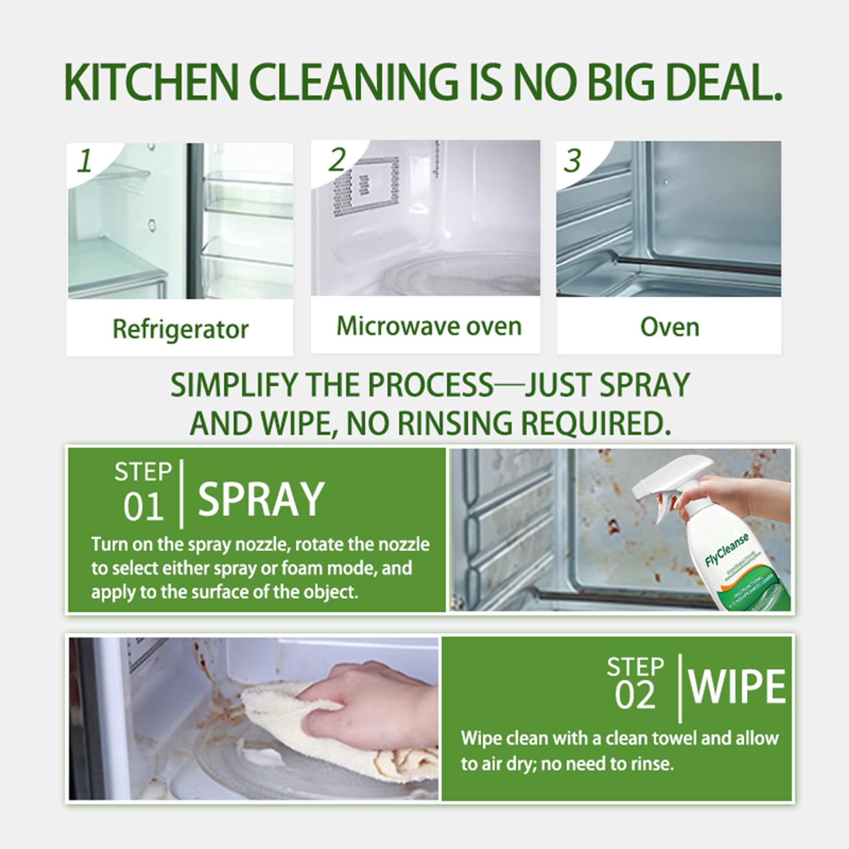 FlyCleanse Natural Enzyme Kitchen Degreaser Spray, Multi‑Purpose Stain & Odor Remover, 318ml
