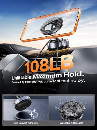 Magnetic Car Phone Holder, 360° Foldable Dashboard Mount for MagSafe