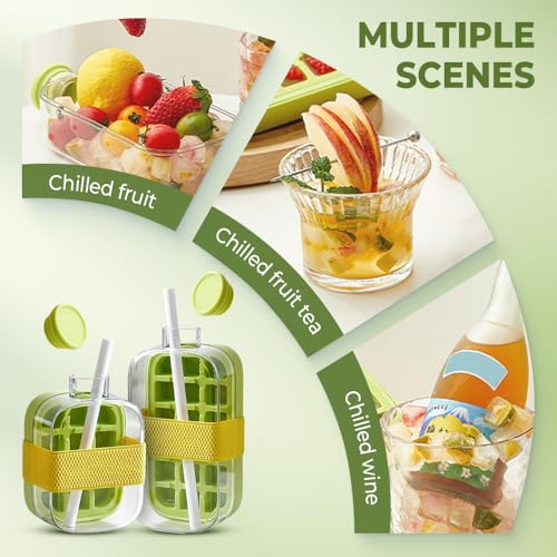2-in-1 Ice Cube Tray Water Bottle, Portable Leakproof Cup with Straw for Outdoor Travel