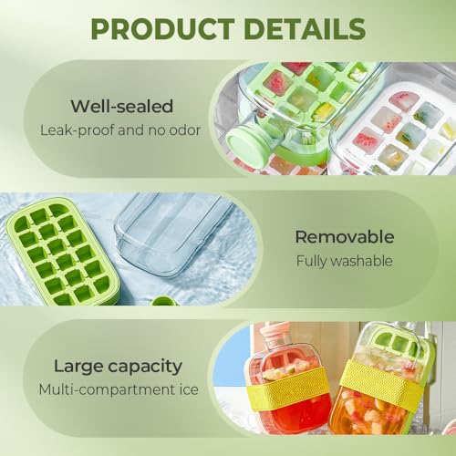 2-in-1 Ice Cube Tray Water Bottle, Portable Leakproof Cup with Straw for Outdoor Travel