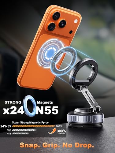 Magnetic Car Phone Holder, 360° Foldable Dashboard Mount for MagSafe