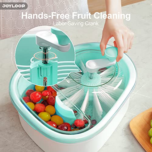 Manual Fruit Vegetable Cleaner, Hands-Free Berry Washing Basket with Labor-Saving Crank, Portable Produce Scrubber for Strawberry Cherry Grape