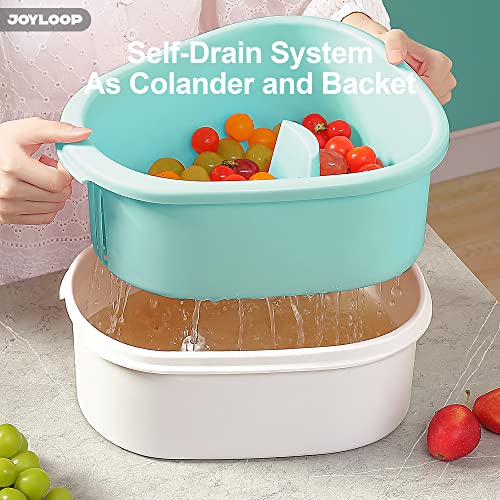 Manual Fruit Vegetable Cleaner, Hands-Free Berry Washing Basket with Labor-Saving Crank, Portable Produce Scrubber for Strawberry Cherry Grape
