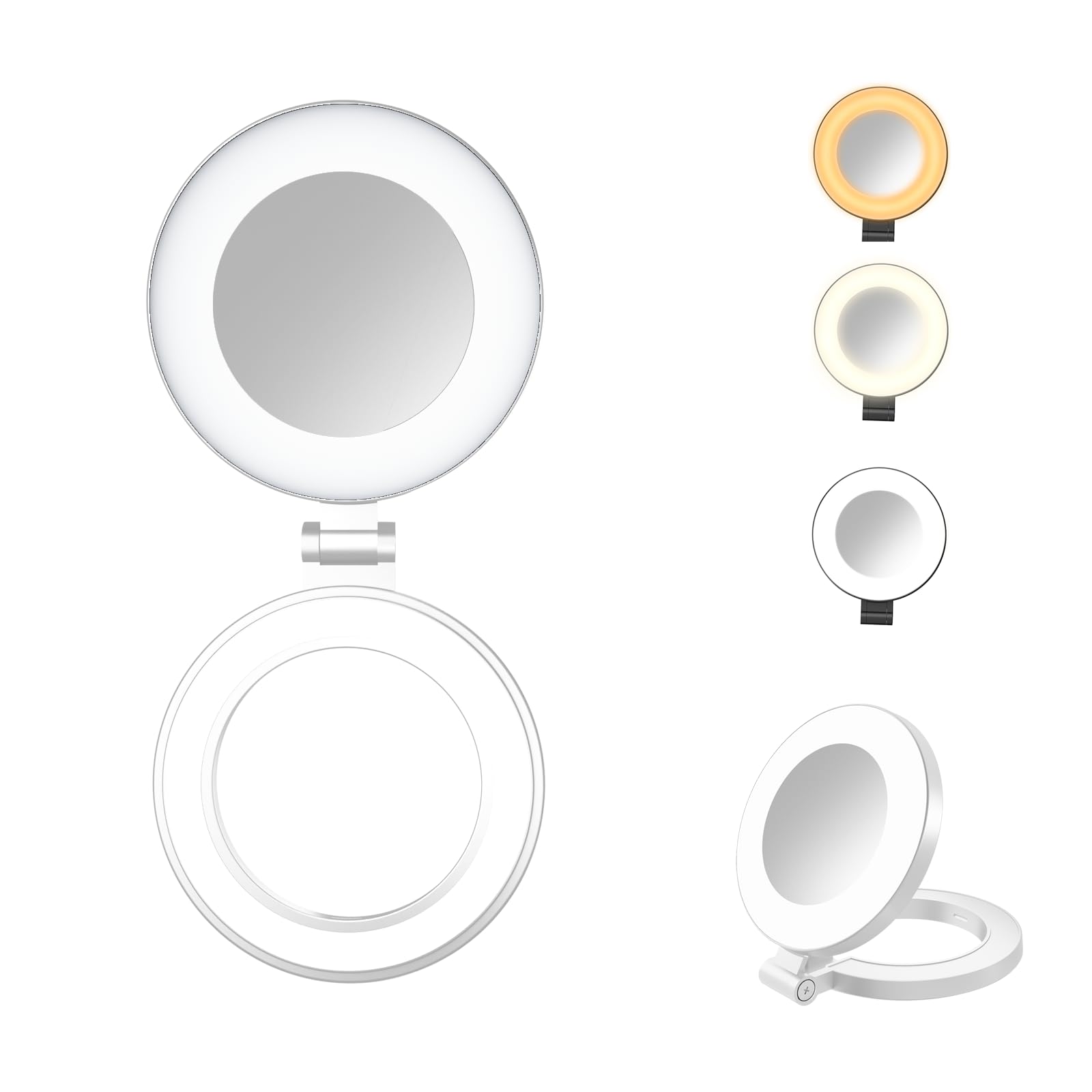 Rechargeable Travel Makeup Mirror with Light, 3 Color Lighting Double Sided Compact Mirror